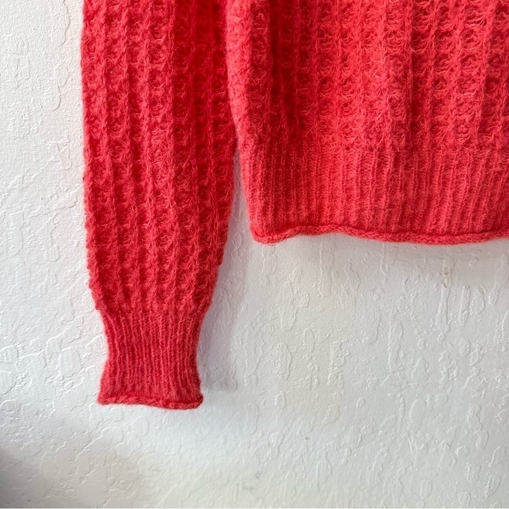 Anthropologie Boat Neck Ruffle Waffle Knit Sweater Pink Size S - Picture 3 of 6